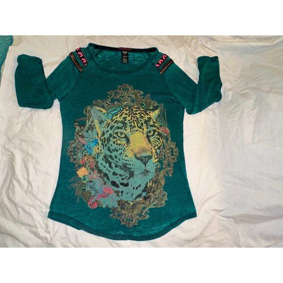 VINTAGE CUSTO BARCELONA TEAL LION TUNIC TOP - Picture 4 of 8